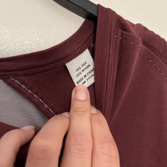 Wilke Rodriguez Contrast Stitch Silk Long Sleeve Crewneck Shirt, Brown- XXL Tall - Picture 6 of 11